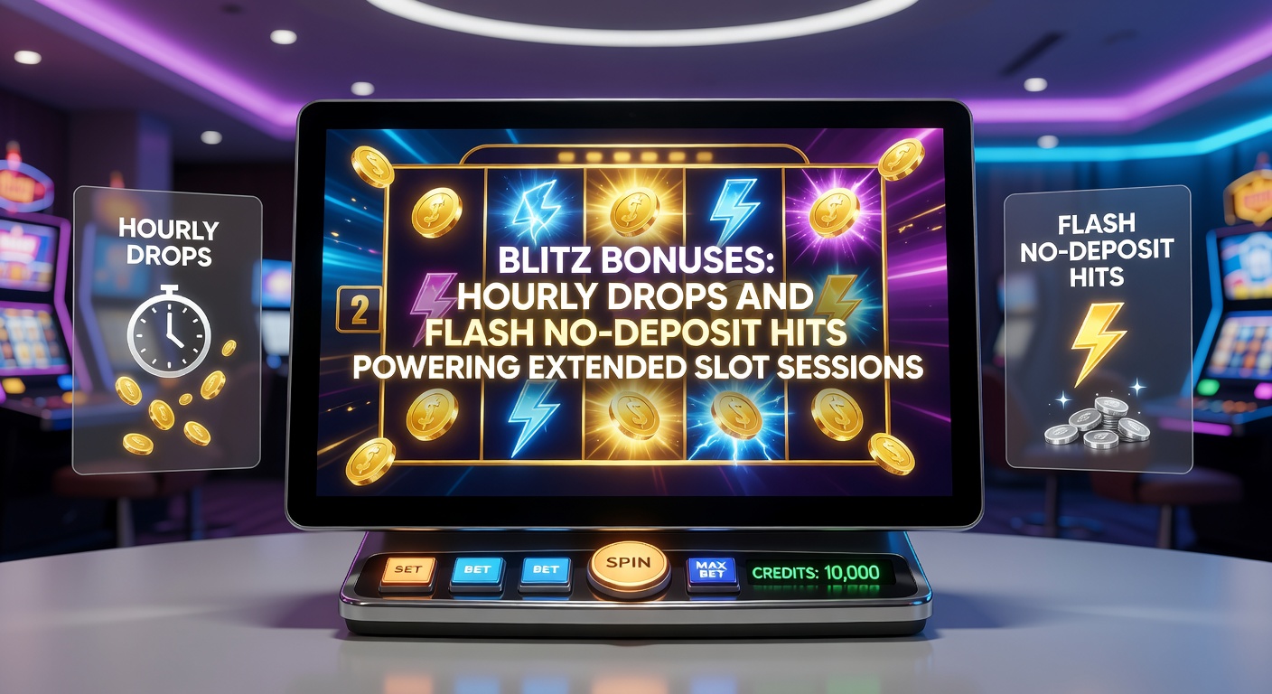 Dynamic screenshot of a mobile slot app showing a flash no-deposit bonus activation amid hourly drop frenzy, with extended session timer visible