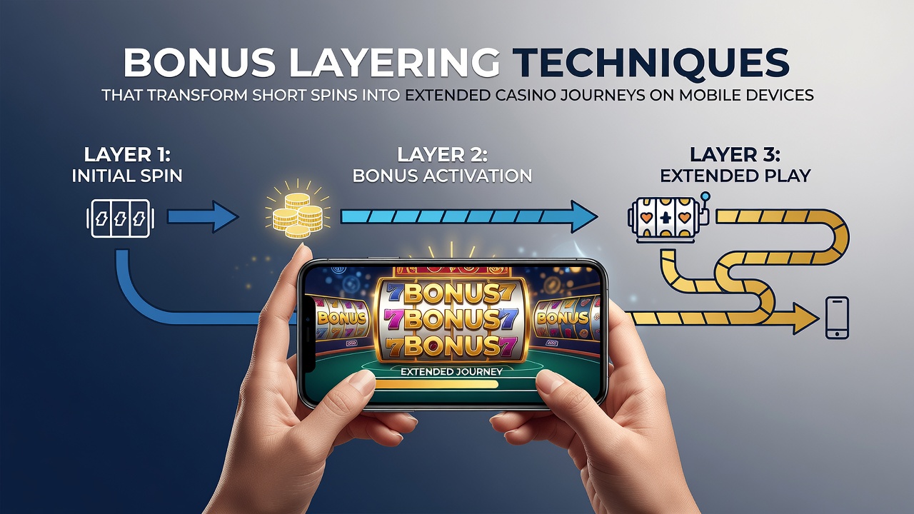 Flowchart graphic illustrating sequential bonus activation steps on a mobile device screen