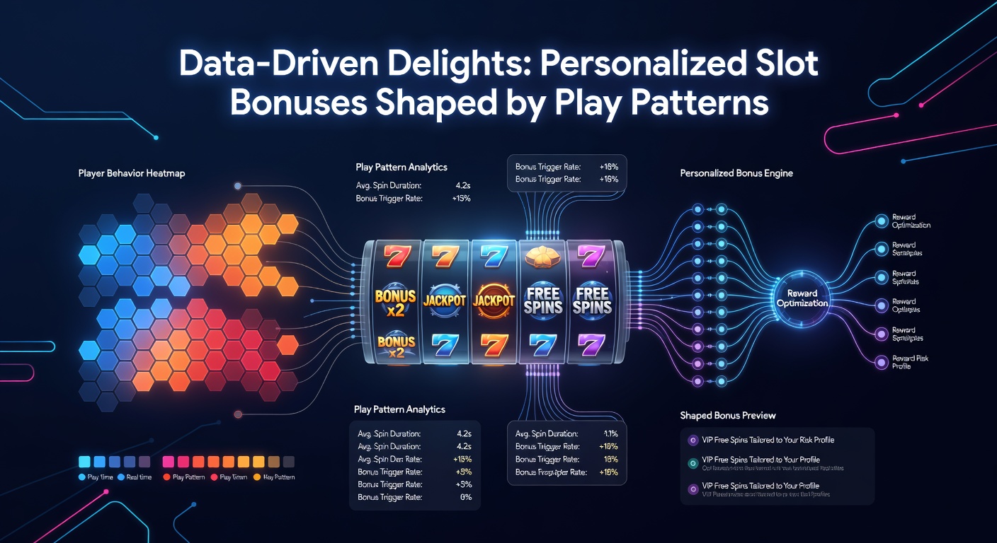 Infographic depicting AI algorithms analyzing slot play data to generate customized bonus offers, with flowcharts from patterns to personalized rewards