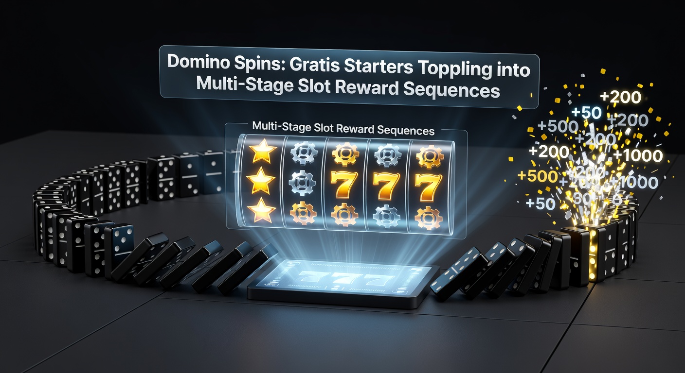 Close-up of multi-stage domino spins interface displaying escalating rewards, multipliers, and jackpot triggers on a slot game