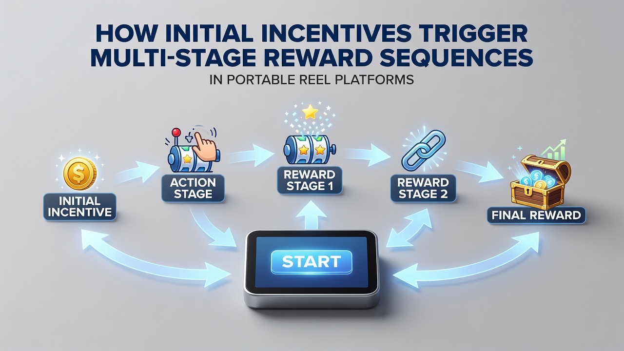 Illustration of reward sequence flowchart on a portable reel platform dashboard