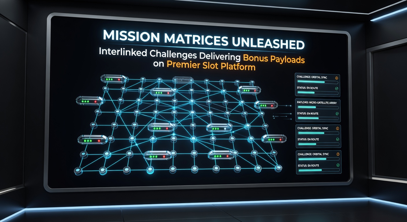 Dynamic close-up of a mission matrix interface showing linked challenges, progress bars, and exploding bonus payloads on a slot dashboard
