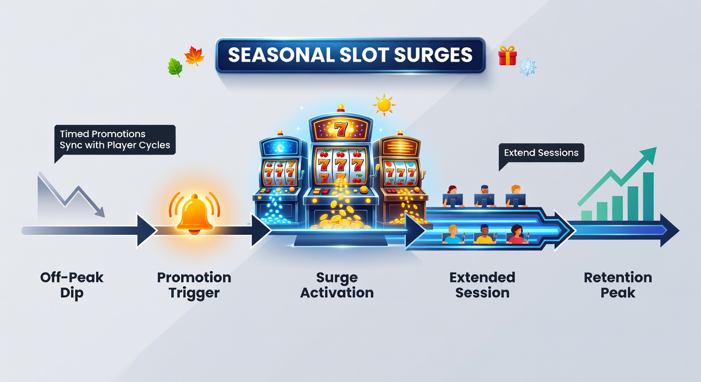 Calendar overlay of slot promotions matching holiday player surges and session length charts