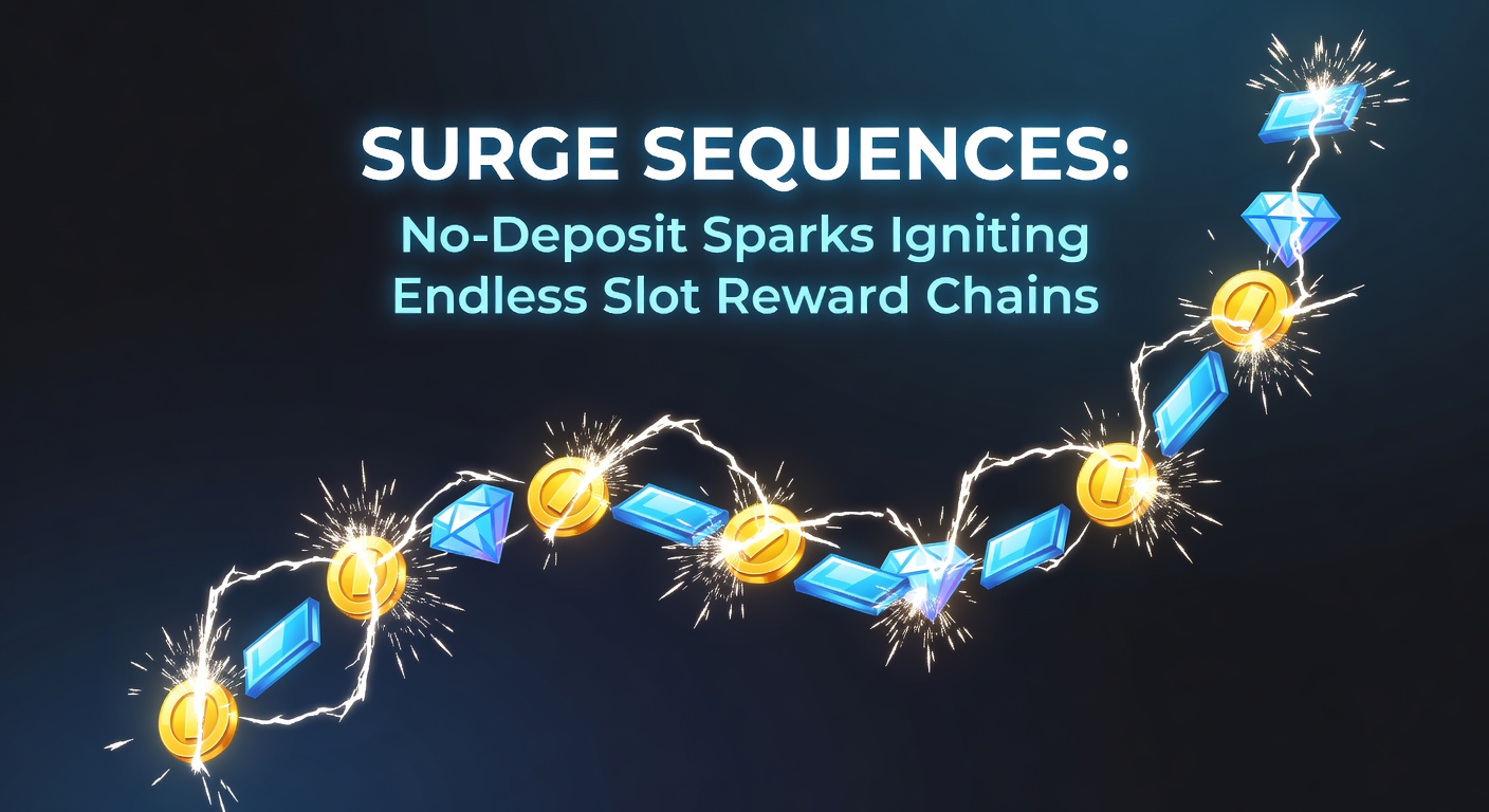 Animated graphic of a slot surge sequence in action, depicting no-deposit spins exploding into chained bonuses, multipliers, and jackpot links across multiple game phases
