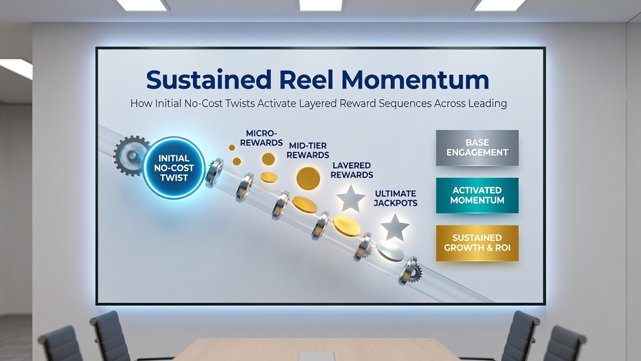 Layered reward sequence diagram displayed on a tablet showing progression from free spins to bonus multipliers