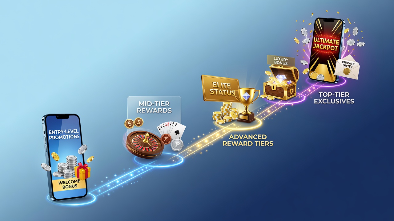 Advanced VIP reward tier dashboard on a mobile casino app displaying premium benefits and exclusive offers
