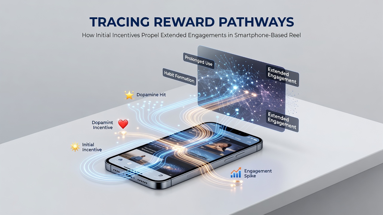 Graph illustrating reward pathway progression from initial incentive through extended mobile reel sessions with engagement curves